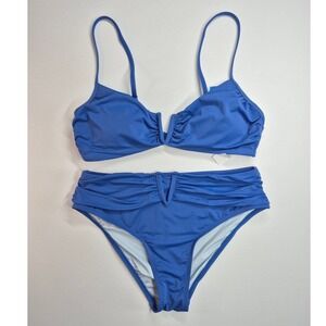 Cupshe Womens Blue Ruched Bikini Set V-Wire Notched Medium DAA12C5J002TT